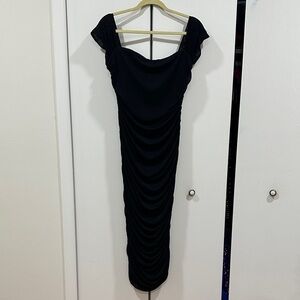 Black Ruched off the shoulder dress
